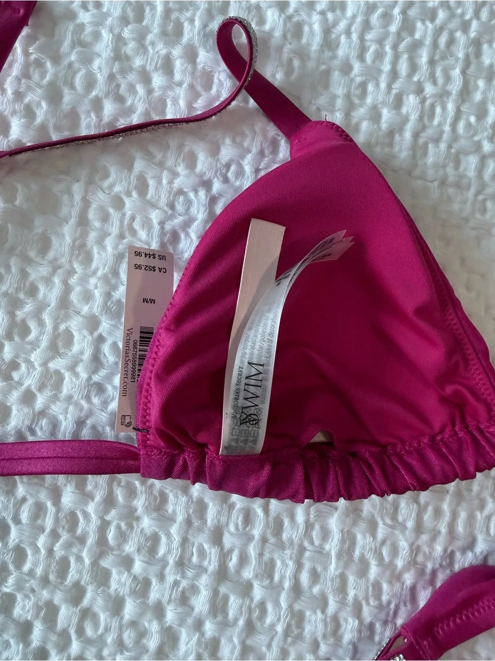 Victoria's Secret Hot Pink Triangle Bikini Set with Rhinestone Straps
